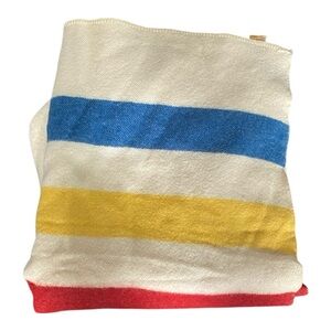 Golden Dawn JC Penny Vintage 100% Virgin Wool Striped Large Blanket 1960s